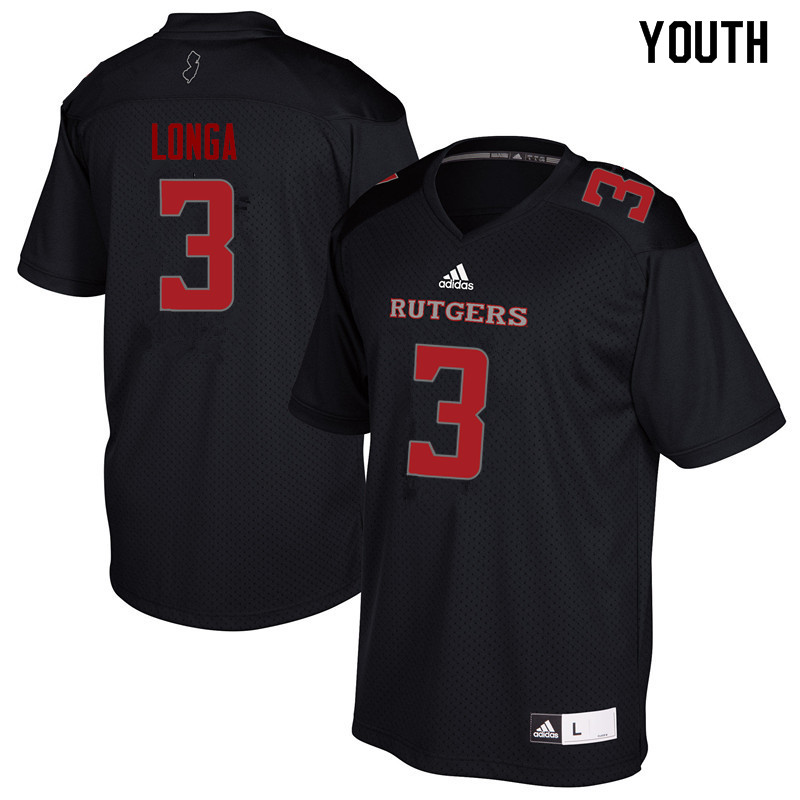 Youth #3 Steve Longa Rutgers Scarlet Knights College Football Jerseys Sale-Black - Click Image to Close